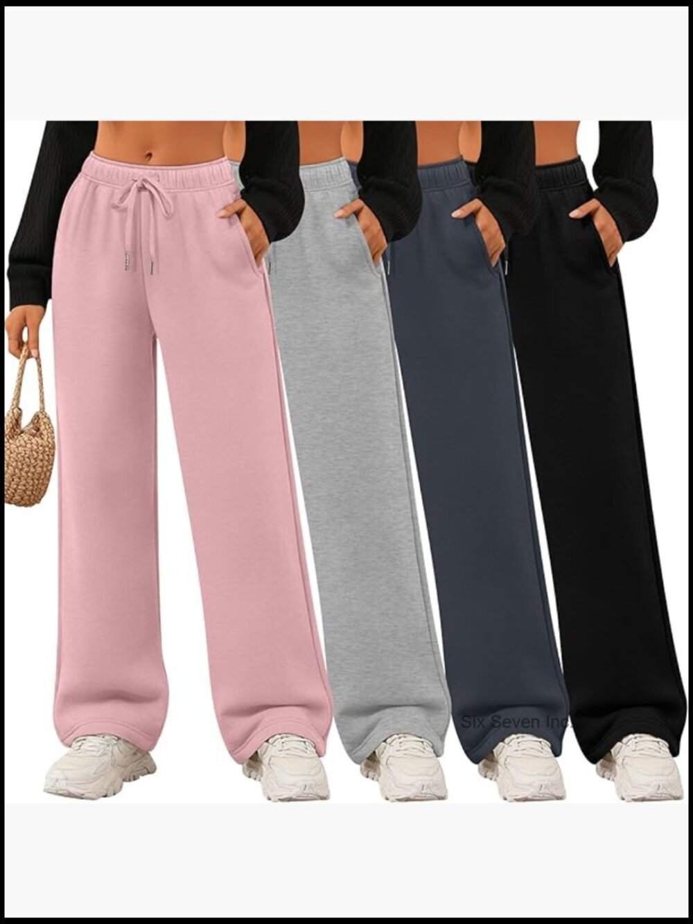 4 Pack Women's Wide Leg Sweatpants Drawstring Lounge Joggers Elastic Waist with